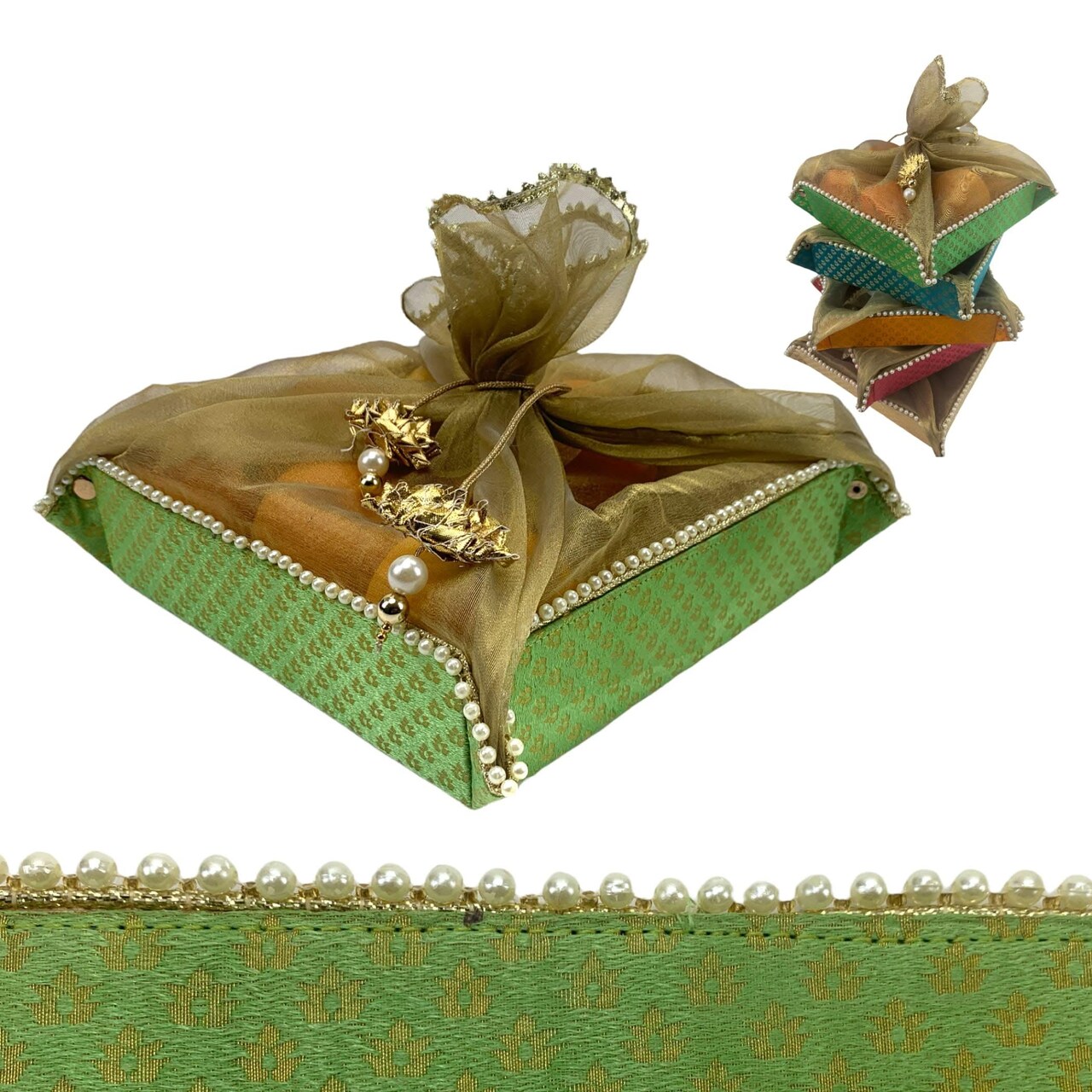 2ct Gift Basket Indian Mithai Box Brocade Jewelry Organizer Box for Shagun Return Gifts Traditional Style Sweets Box Wedding Favor Housewarming Gift
